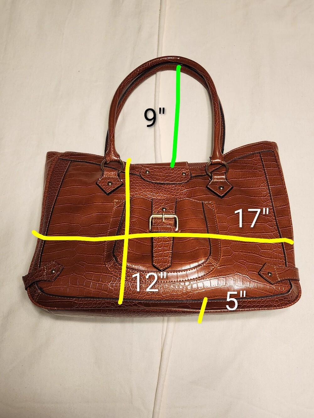 Merona Brown Croc Faux Leather Double Handle Laptop Tote Bag - Picture 11 of 11